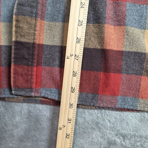 LL Bean Shirt Mens Large Orange Gray Plaid Chamois Flannel Button Up Shacket - Picture 7 of 7